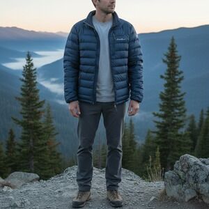 Eddie Bauer StormDown Puffer Jacket Mens Small Blue Goose Down Insulated Coat